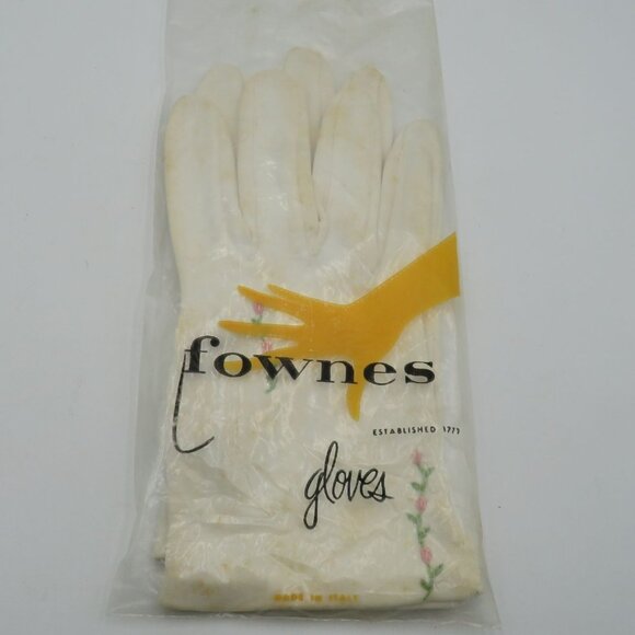 Vintage Fownes Gloves Sz 7 1/2 Embroidered Rose Made In Italy Original Packaging - Picture 1 of 6